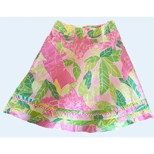 Vintage LILLY PULITZER 90s / 00s Giraffe & Floral Print Skirt Sz 2